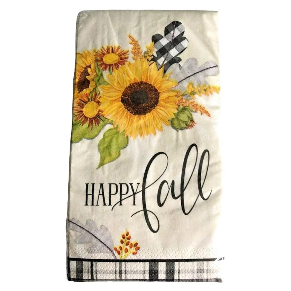Thanksgiving Bath Paper Napkins Buffalo Check Sunflower Happy Fall 26 CT